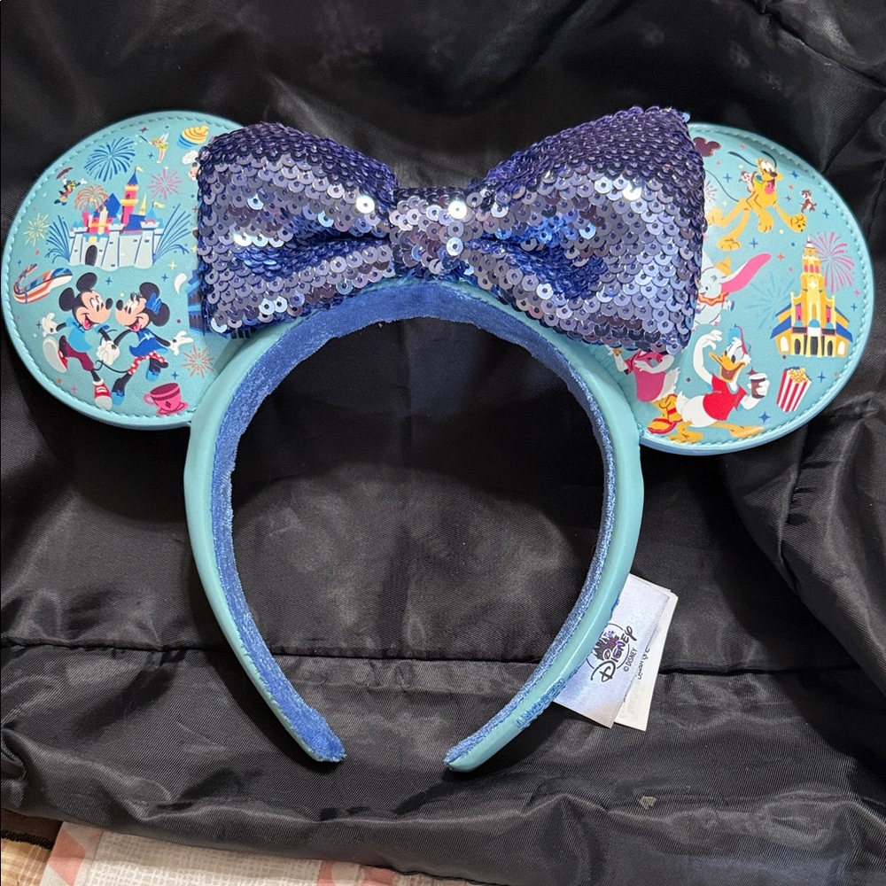 Disney Aqua Park-Print Minnie Ears with Purple Sequin Bow